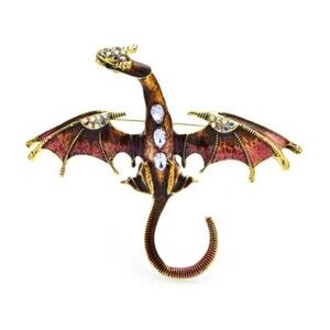 Vintage Enamel Flying Dragon Brooch – Bold Punk Style Statement Pin